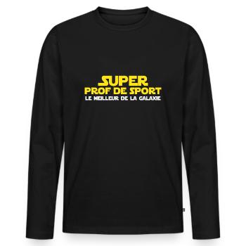 Prof de sport cadeau drôle professeur coach - T-shirt manches longues Premium bio Homme - noir - Devant - Nico (187cm)