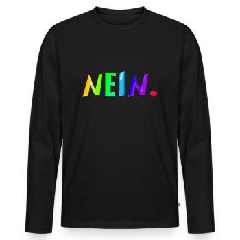 Nein | Nö | Lustig | Lachen | ablehnend - Männer Premium Bio Langarmshirt - Schwarz - Vorne - Nico (187cm)