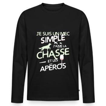 Chasseur - un mec simple - T-shirt manches longues Premium bio Homme - noir - Devant - Nico (187cm)