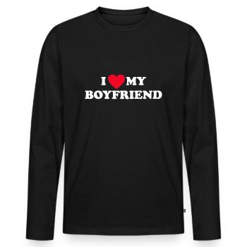 I Love My Boyfriend - Männer Premium Bio Langarmshirt - Schwarz - Vorne - Nico (187cm)