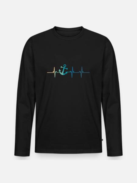 Heartbeat Anker Meer - Männer Premium Bio Langarmshirt - Schwarz