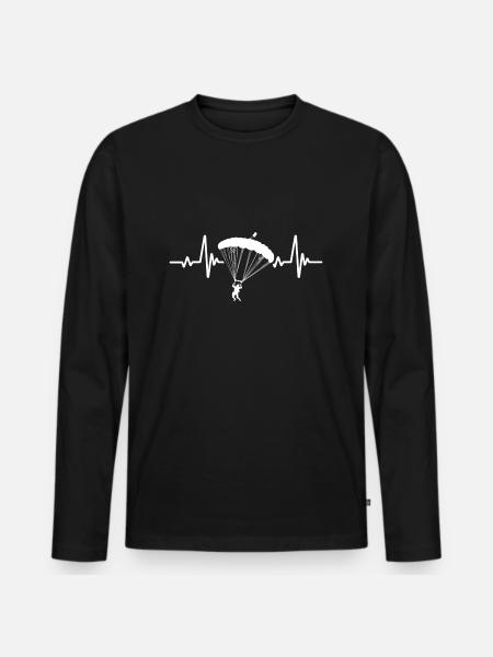 Parachuting Heartbeat Parachute Jump - Men's Premium Organic Long Sleeve Shirt - black