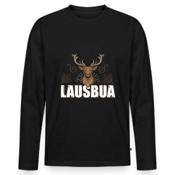 Lausbua Hirsch Lederhosen - Männer Premium Bio Langarmshirt - Schwarz - Vorne - Nico (187cm)