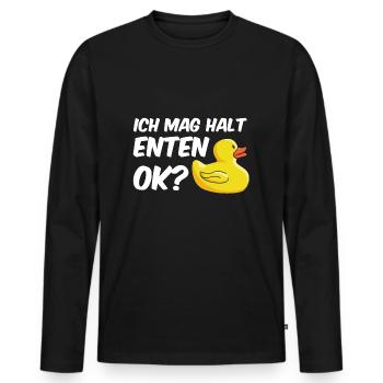 Ich mag halt Enten Ok? Ente Wasservogel - Männer Premium Bio Langarmshirt - Schwarz - Vorne - Nico (187cm)
