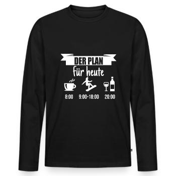 Mein Plan Apres Ski | Snowboard Wein Spruch - Männer Premium Bio Langarmshirt - Schwarz - Vorne - Nico (187cm)