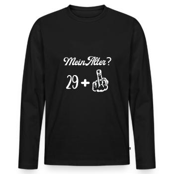 Mein Alter 29+ - Das Kultshirt - Männer Premium Bio Langarmshirt - Schwarz - Vorne - Nico (187cm)