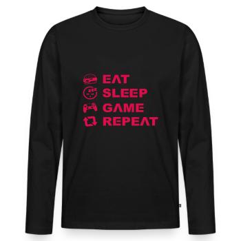EATSLEEPGAME - T-shirt manches longues Premium bio Homme - noir - Devant - Nico (187cm)