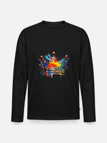 BUNTE KRONE FASSERFARBEN - Männer Premium Bio Langarmshirt - Schwarz