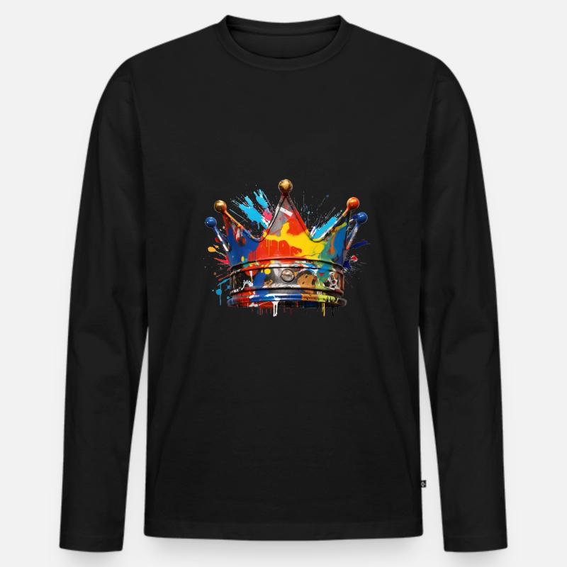 BUNTE KRONE FASSERFARBEN - Männer Premium Bio Langarmshirt - Schwarz