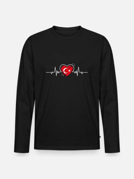 Heartbeat Tyrkiet Hjerte - Tyrkiet Hjerte med Puls - Premium økologisk langærmet T-shirt til mænd - sort