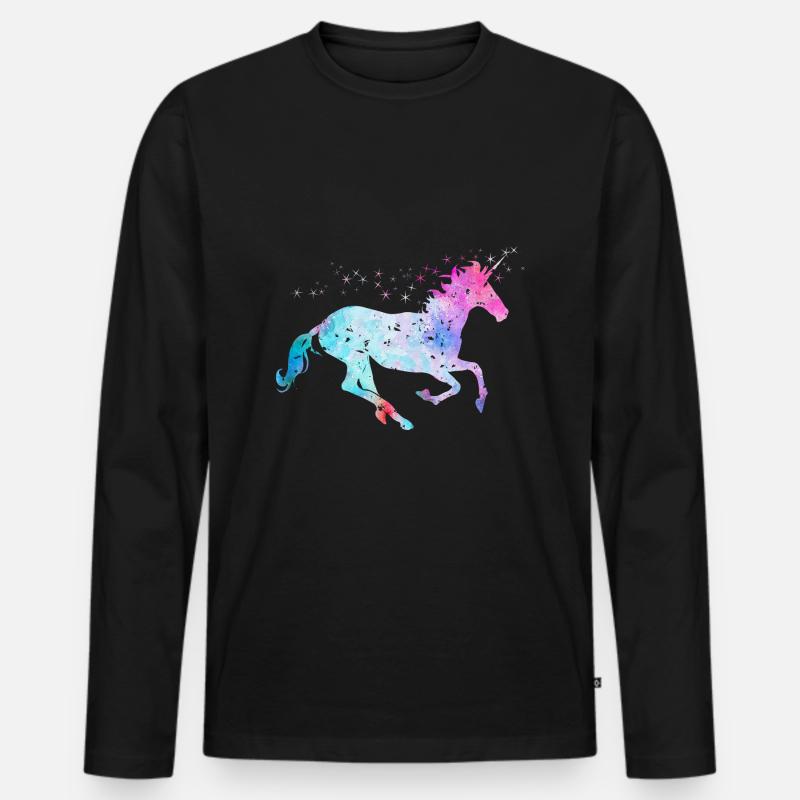 Einhorn mit Glitzer - Männer Premium Bio Langarmshirt - Schwarz