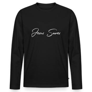 Jesus Saves Spruch Geschenk - Männer Premium Bio Langarmshirt - Schwarz - Vorne - Nico (187cm)