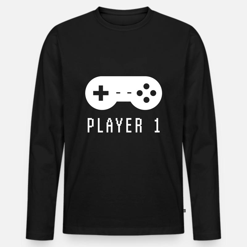 Gamer Player 1 - Männer Premium Bio Langarmshirt - Schwarz