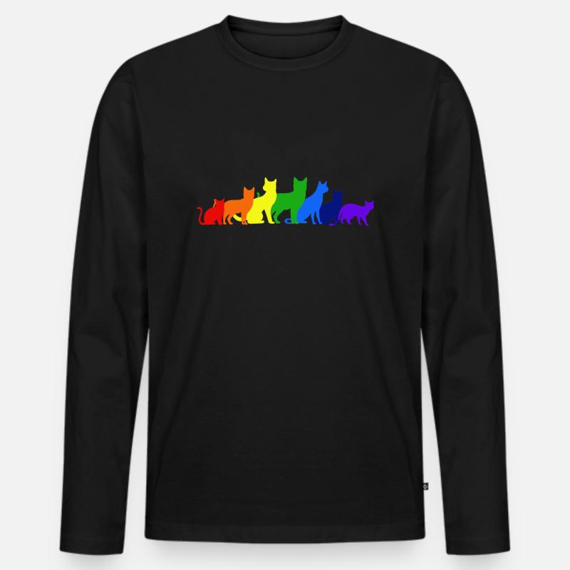 Regenbogen der Katzen - Männer Premium Bio Langarmshirt - Schwarz