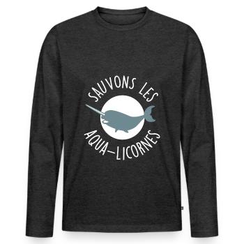 Les aqua-licornes - T-shirt manches longues Premium bio Homme - anthracite chiné - Devant - Nico (187cm)