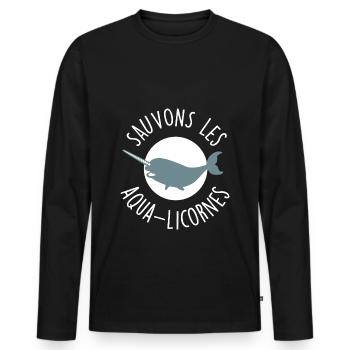 Les aqua-licornes - T-shirt manches longues Premium bio Homme - noir - Devant - Nico (187cm)