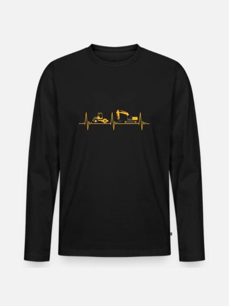 Construction site construction vehicles heartbeat - Men's Premium Organic Long Sleeve Shirt - black