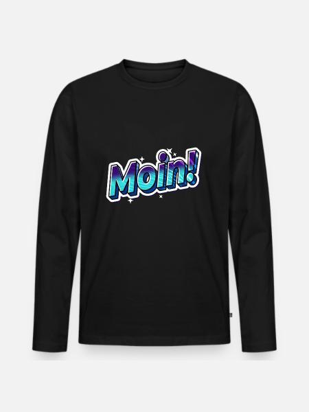 Moin! Sticker Blau - Männer Premium Bio Langarmshirt - Schwarz