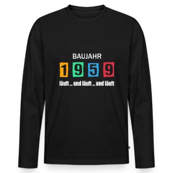 Baujahr 1959 - läuft und läuft und läuft - Männer Premium Bio Langarmshirt - Schwarz - Vorne - Nico (187cm)
