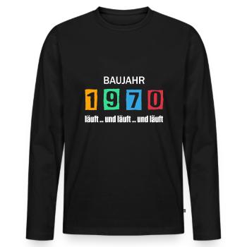 Baujahr 1970 - läuft und läuft und läuft - Männer Premium Bio Langarmshirt - Schwarz - Vorne - Nico (187cm)