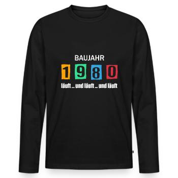 Baujahr 1980 - läuft und läuft und läuft - Männer Premium Bio Langarmshirt - Schwarz - Vorne - Nico (187cm)