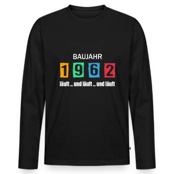 Baujahr 1962 - läuft und läuft und läuft - Männer Premium Bio Langarmshirt - Schwarz - Vorne - Nico (187cm)