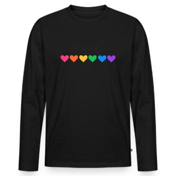 HEARTS - VALENTINE - RAINBOW - RAINBOW COLORS - Men's Premium Organic Long Sleeve Shirt - black - Front - Nico (187cm)