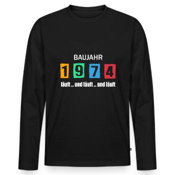 Baujahr 1974 - läuft und läuft und läuft - Männer Premium Bio Langarmshirt - Schwarz - Vorne - Nico (187cm)