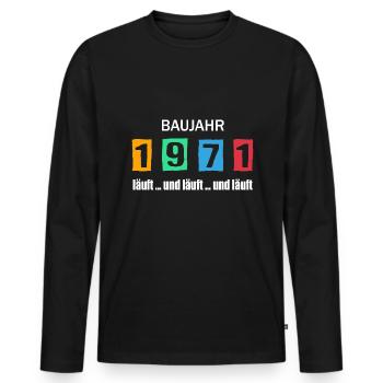 Baujahr 1971 - läuft und läuft und läuft - Männer Premium Bio Langarmshirt - Schwarz - Vorne - Nico (187cm)