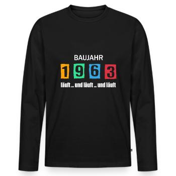 Baujahr 1963 - läuft und läuft und läuft - Männer Premium Bio Langarmshirt - Schwarz - Vorne - Nico (187cm)