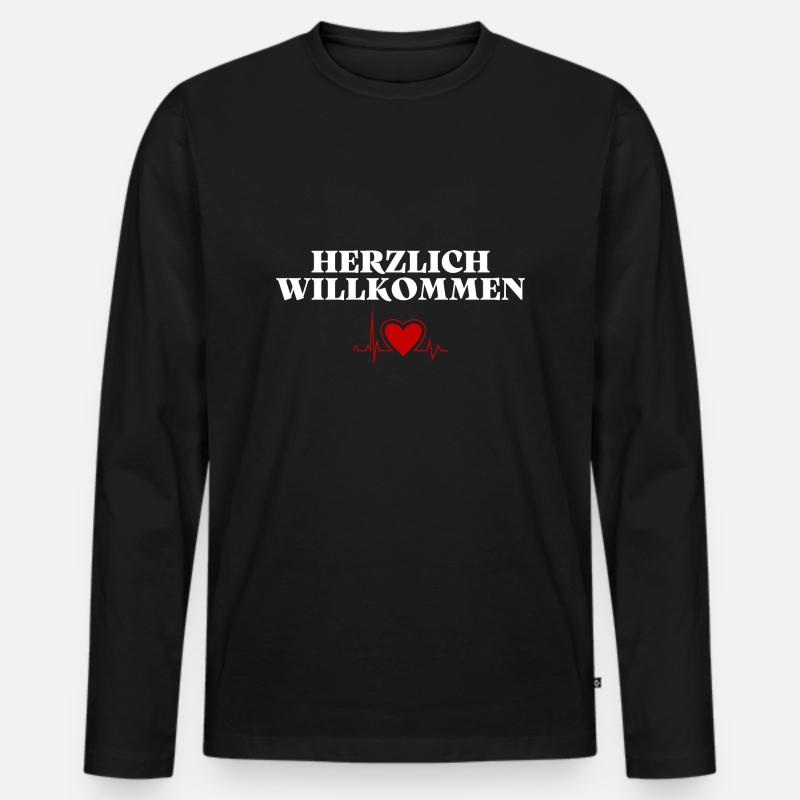 Herzlich Willkommen Herz Liebe - Männer Premium Bio Langarmshirt - Schwarz