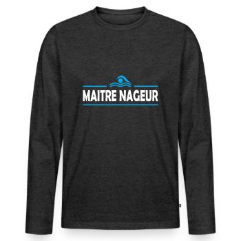 Maître nageur - T-shirt manches longues Premium bio Homme - anthracite chiné - Devant - Nico (187cm)