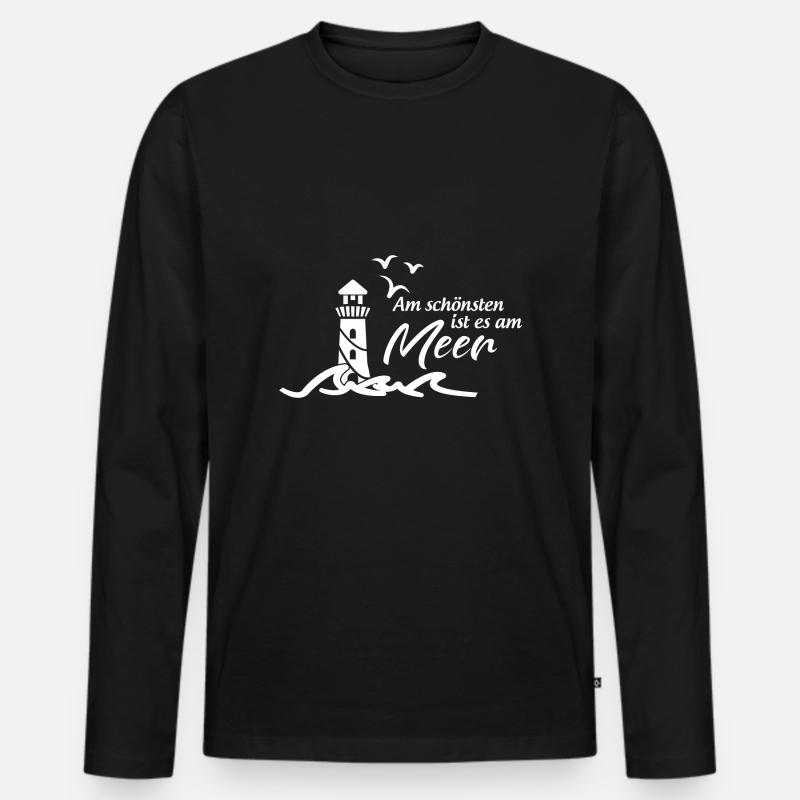 Am schönsten ist es am Meer Spruch - Männer Premium Bio Langarmshirt - Schwarz