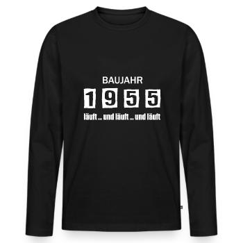 Baujahr 1955 - läuft und läuft und läuft - Männer Premium Bio Langarmshirt - Schwarz - Vorne - Nico (187cm)