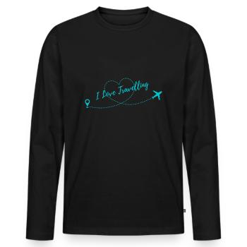 I Love Travelling | Reisen | Urlaub - Männer Premium Bio Langarmshirt - Schwarz - Vorne - Nico (187cm)