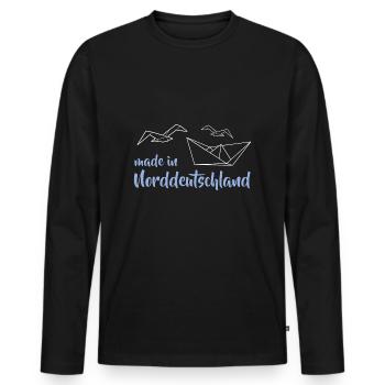 Made in Norddeutschland Möwe Boot Origami - Männer Premium Bio Langarmshirt - Schwarz - Vorne - Nico (187cm)