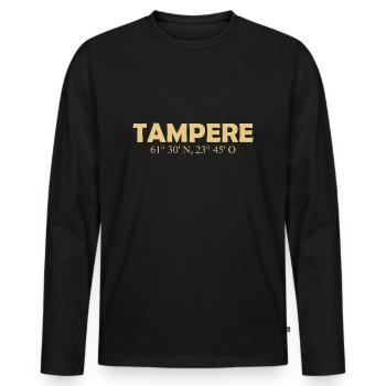 Tampere - Finlande - Coordonnées - Longitude - T-shirt manches longues Premium bio Homme - noir - Devant - Nico (187cm)