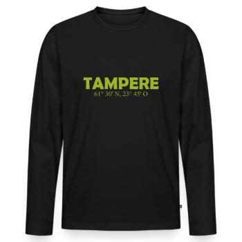 Tampere - Finlande - Coordonnées - Longitude - T-shirt manches longues Premium bio Homme - noir - Devant - Nico (187cm)