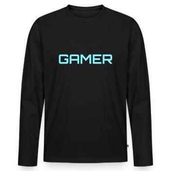 Gamer Blue - Men's Premium Organic Long Sleeve Shirt - black - Front - Nico (187cm)