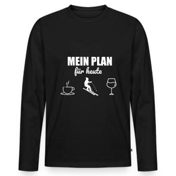 Mein Plan Apres Ski | Skifahrer Wein Spruch - Männer Premium Bio Langarmshirt - Schwarz - Vorne - Nico (187cm)