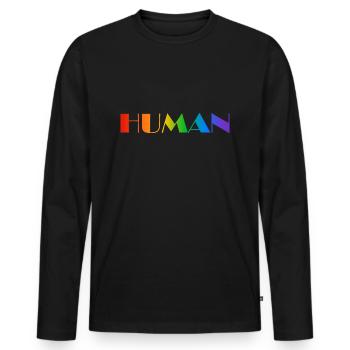 Menschlicher Regenbogentext LGBTQ-Stolz - Männer Premium Bio Langarmshirt - Schwarz - Vorne - Nico (187cm)