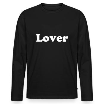 Lover - Love - loving - Romance - Romantic - Liebe - Männer Premium Bio Langarmshirt - Schwarz - Vorne - Nico (187cm)