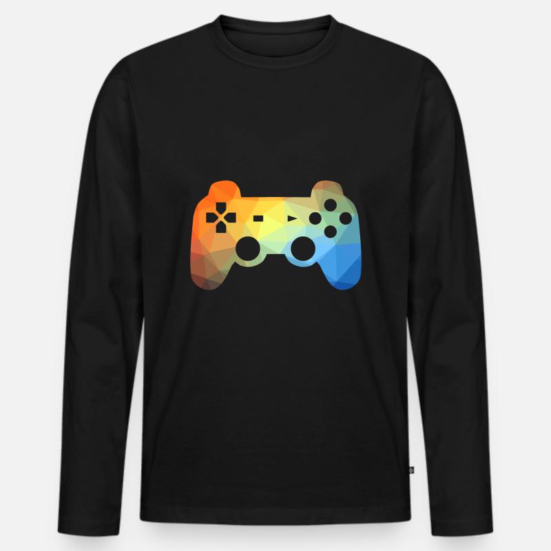 Bunter Gaming Controller - Männer Premium Bio Langarmshirt - Schwarz