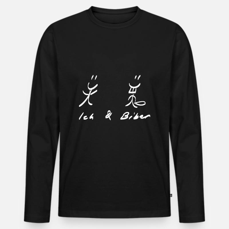 Ich & Biber Strichmännchen - Männer Premium Bio Langarmshirt - Schwarz