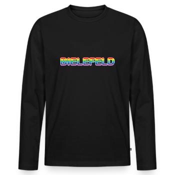 Bielefeld LGBT CSD - Männer Premium Bio Langarmshirt - Schwarz - Vorne - Nico (187cm)