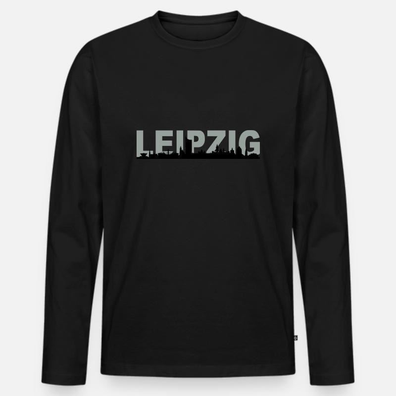 Skyline Leipzig Name - Männer Premium Bio Langarmshirt - Schwarz