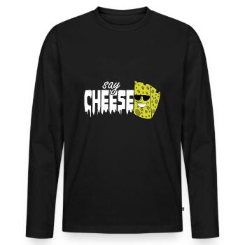 Say Cheese cool cheese please smile - Men's Premium Organic Long Sleeve Shirt - black - Front - Nico (187cm)