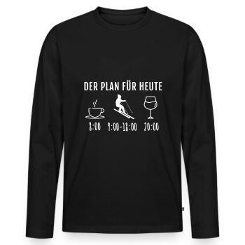 Mein Plan Apres Ski | Skifahrer Wein Spruch - Männer Premium Bio Langarmshirt - Schwarz - Vorne - Nico (187cm)