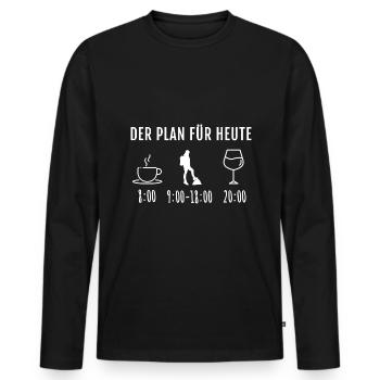 Mein Plan Wandern Bergsteigen | Hiking Wein Spruch - Männer Premium Bio Langarmshirt - Schwarz - Vorne - Nico (187cm)