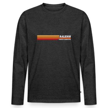 Vintage 1980s Graphic Style Athletic Raleigh N - Männer Premium Bio Langarmshirt - Anthrazit meliert - Vorne - Nico (187cm)